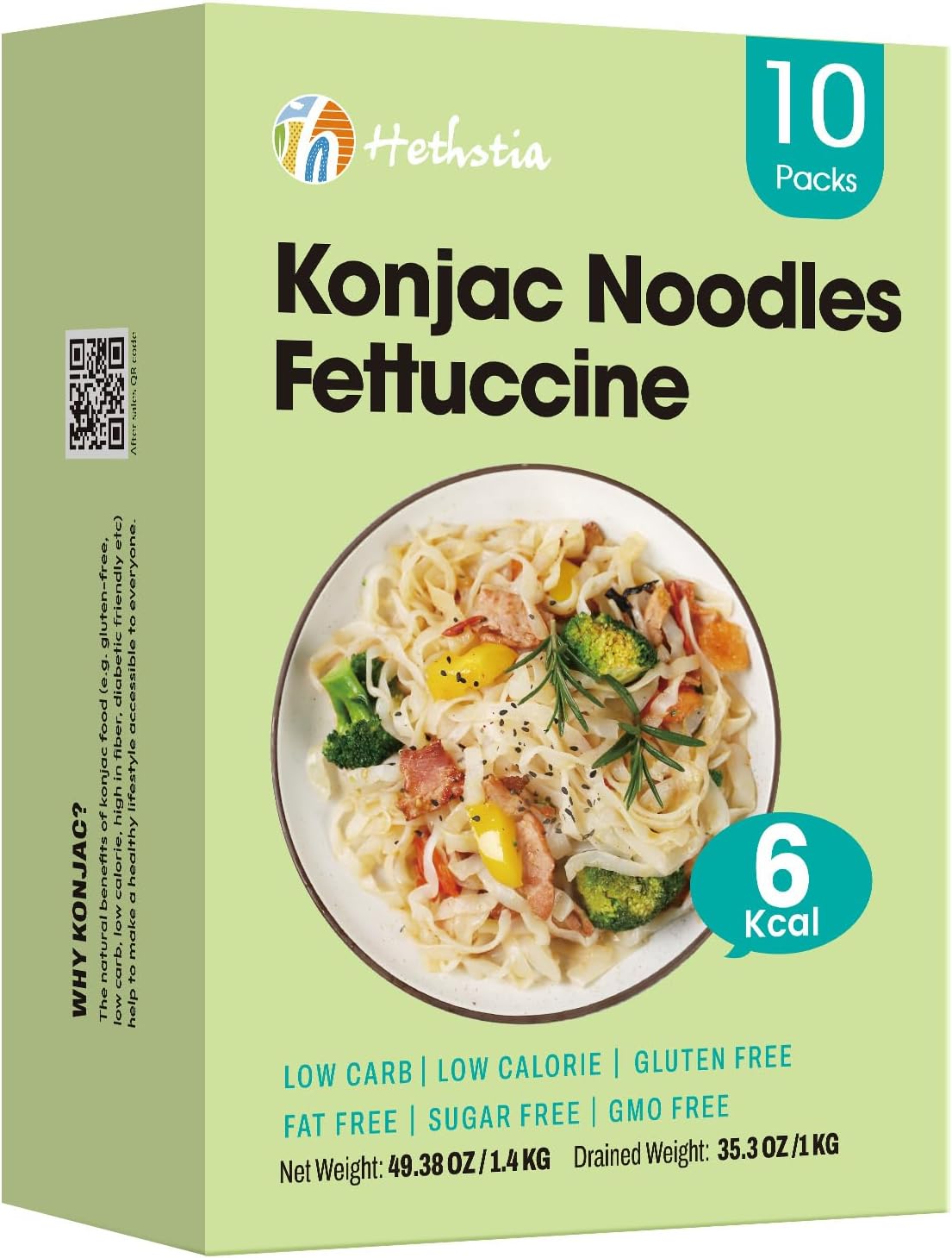 Hethstia Konjac Noodles, 10 Packs Shirataki Noodle Fettuccine Shape Pasta