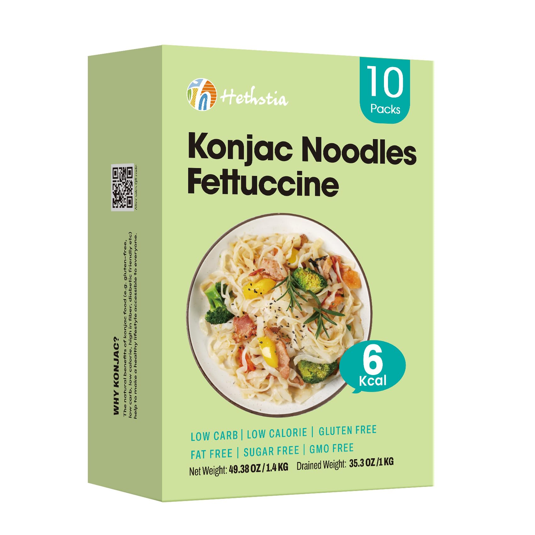 Hethstia Konjac Noodles, 10 Packs Shirataki Noodle Fettuccine Shape Pasta - Keto, Vegan, Gluten Free, Low Carb, Sugar-Free, Low-Calorie for Healthy Diets, Ready-to-Eat