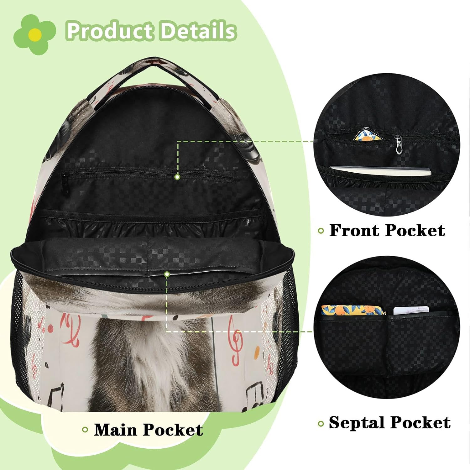 ALAZA Music Note Cat Cute Medium Backpacks Travel Laptop Daypack School Bags for Teens Men Women image 5