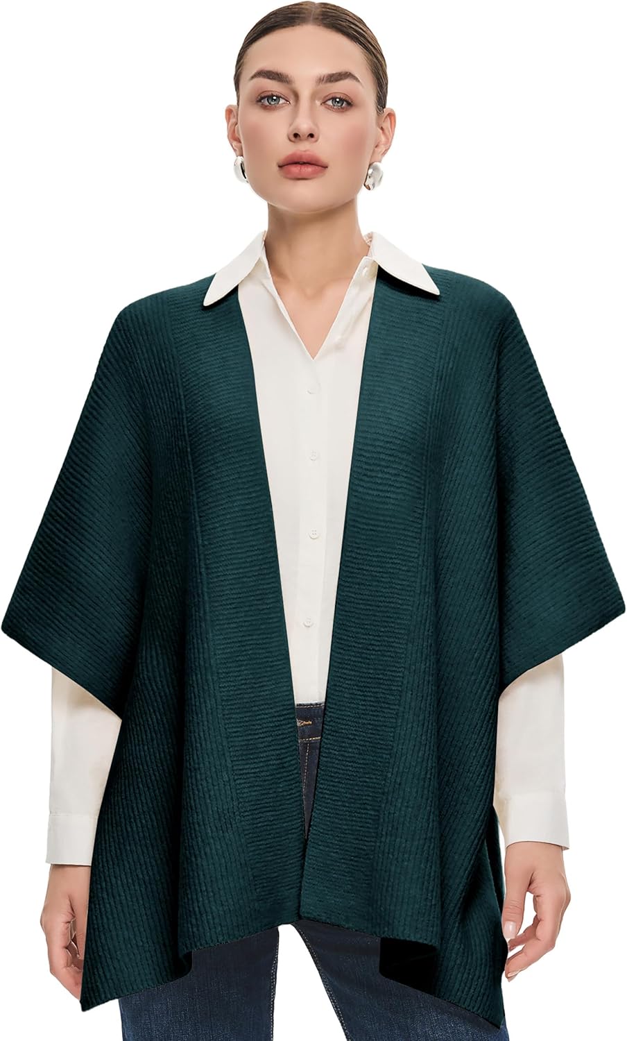 PULI Womens Luxury Open Front Shawl Wraps Casual Chunky Warm Capes Ribbed Knit Poncho Travel Sweater for Fall Winter