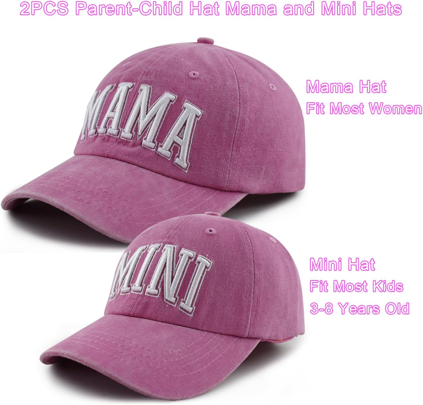 Goyklrb 2PCS Mama and Mini Matching Baseball Cap for Mom Girl, Adjustable Cotton Embroidered Parent-Child Hat