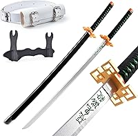 Vista 8 de Espada Demon Slayer de 41 pulgadas, con soporte de exhibición y cinturón, espada de Rengoku/espada de Tanjiro/espada de Zenitsu/textura original