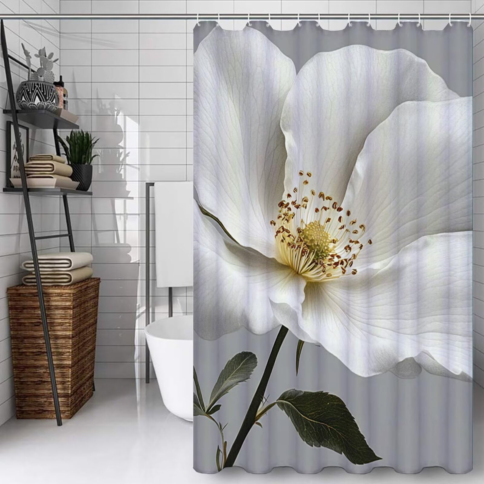 Rideau de douche 120x120 gris fleur en polyester imperméable lavable
