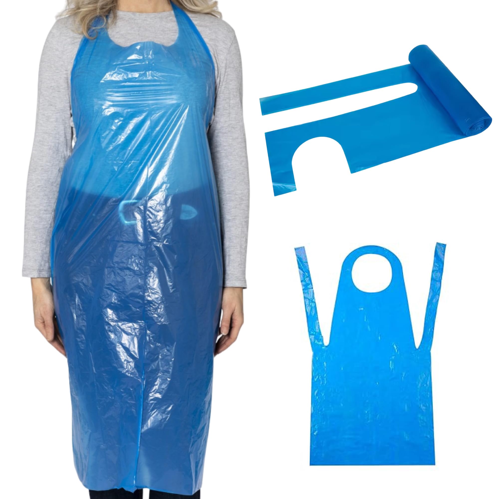 CHEF ROYALE Blue Disposable Plastic Aprons 500 - Pack, Adult Size 70 x 120cm, 10 Microns Thickness (500)