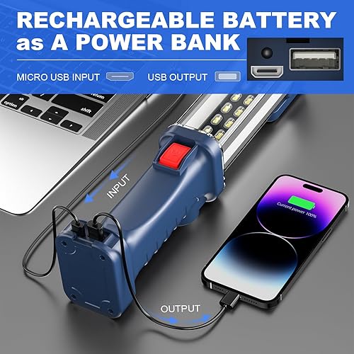 Vista 4 de WARSUN Luz de trabajo LED recargable, luz portátil para problemas mecánicos con 1200 lúmenes, base magnética de luz de trabajo COB, reflector