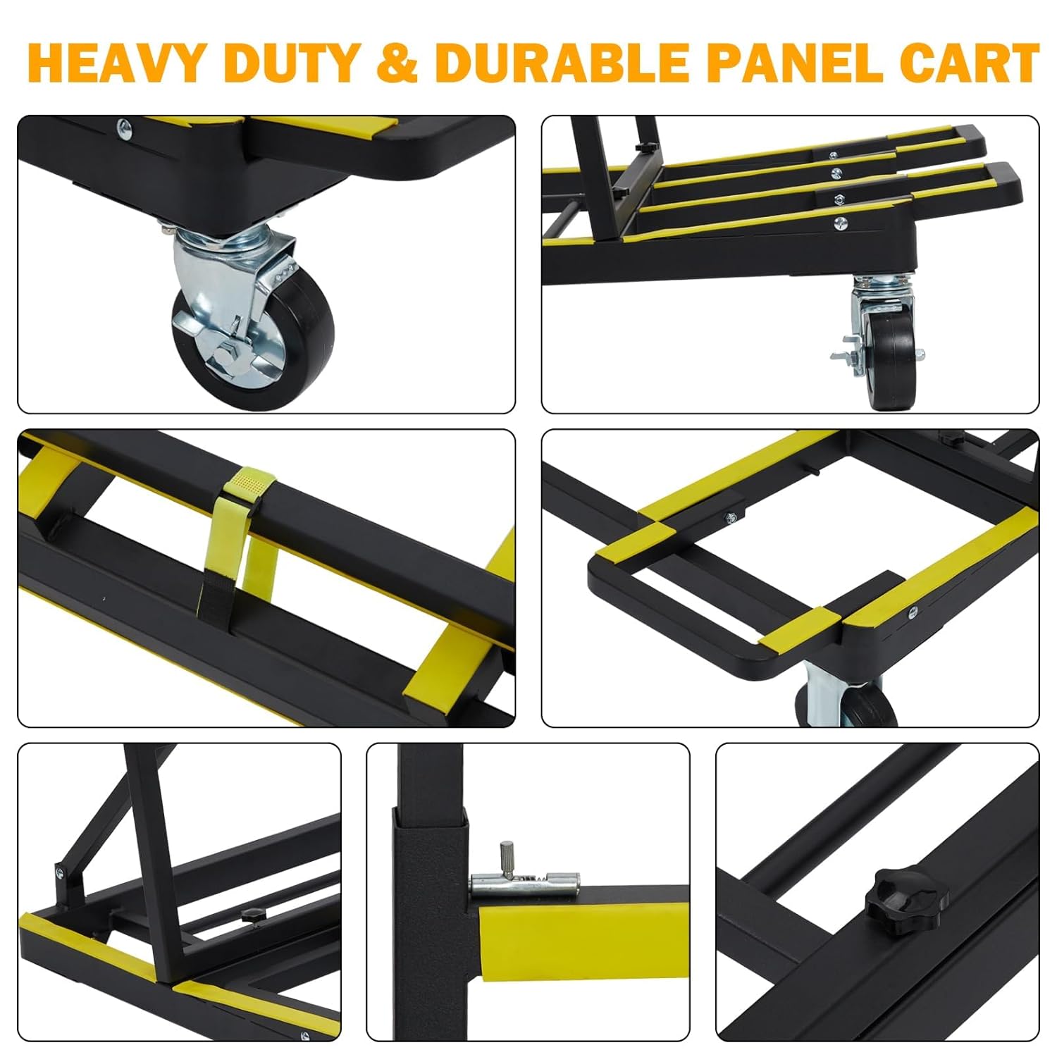 Folding Drywall Cart Heavy Duty,Drywall Dolly Load 2200 lbs Capacity,Panel Casters with Extended Large Deck,Panel Dolly Handling Plywood Sheetrock Glass and Windows Service Truck