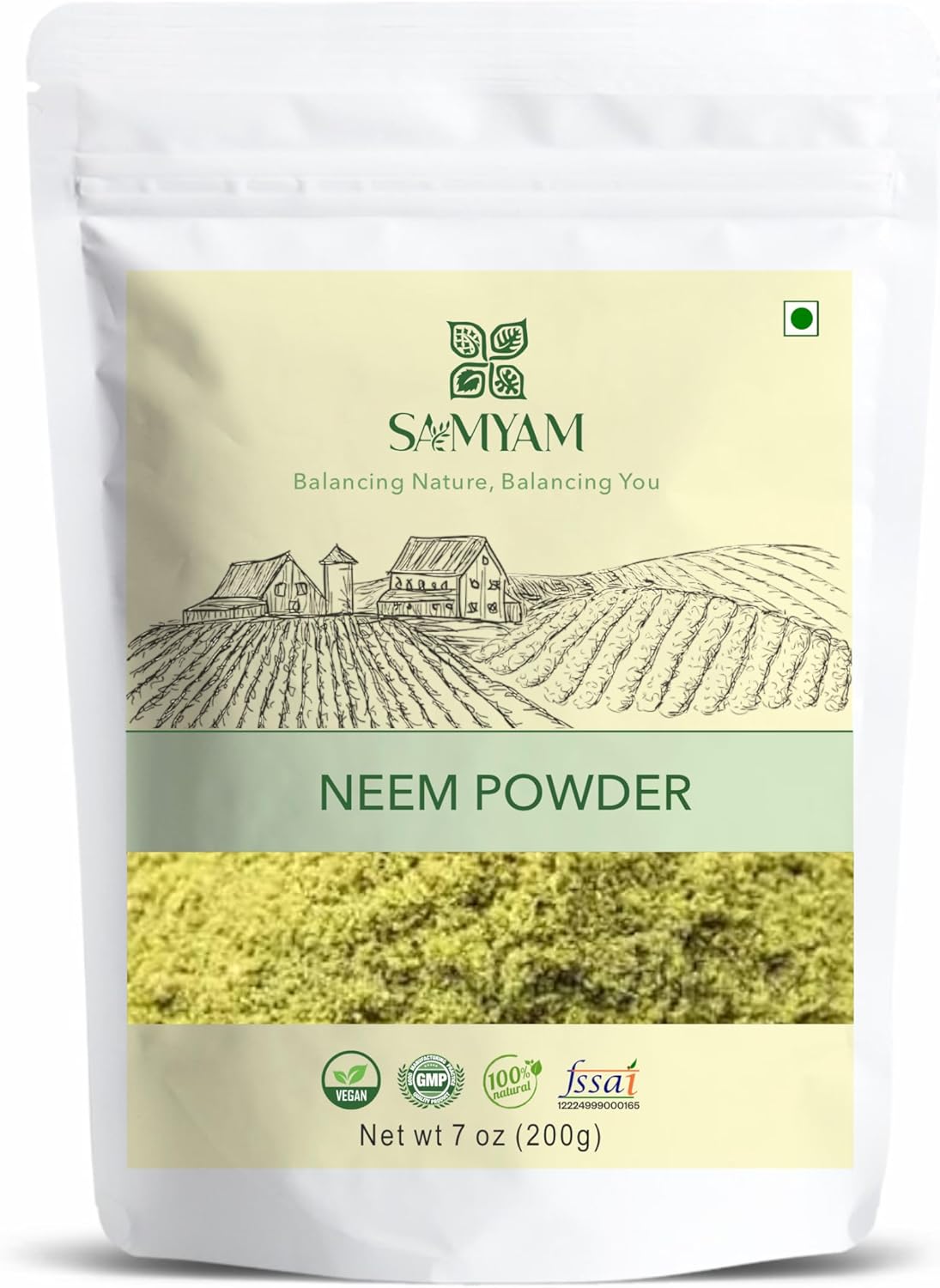 SAMYAM Neem Leaves Powder – 200g (7.05 oz) Pack | Detox, Healthy Skin, Hair Growth