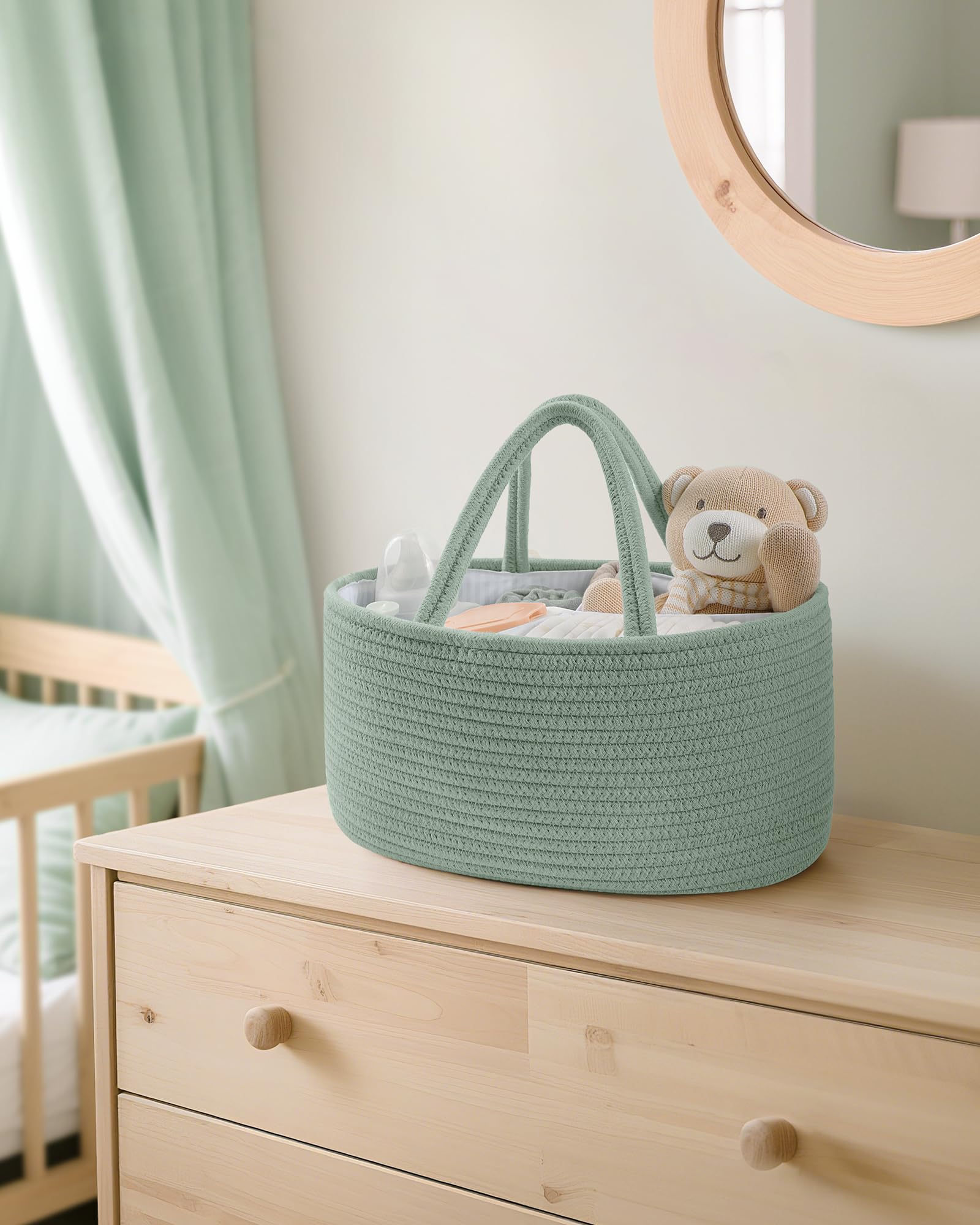 Maliton Cestino Porta Pannolini | Cesto Prodotti Neonato | Organizer Fasciatoio | Porta Oggetti Nascita | Verde-L