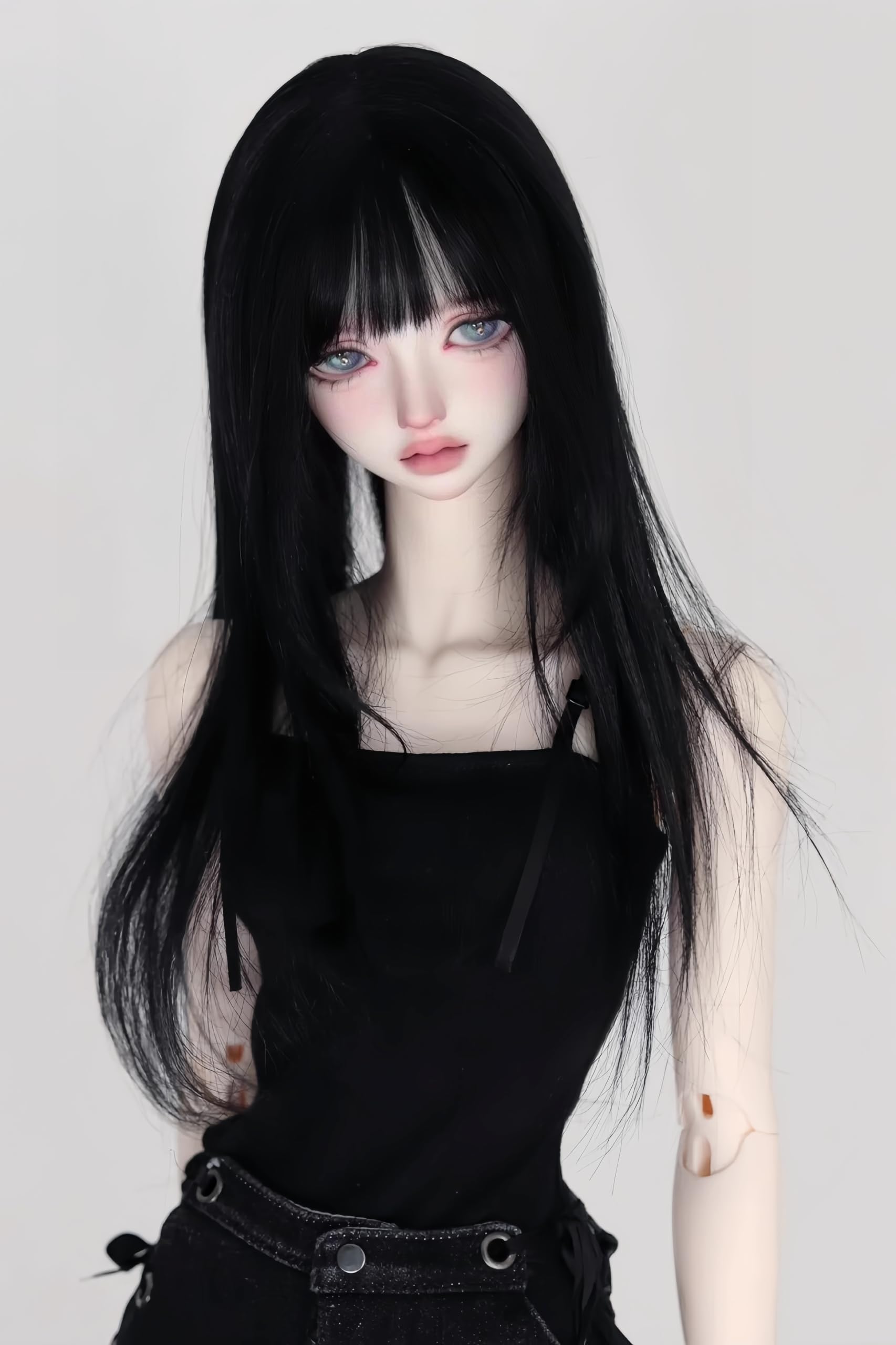 BJD - Parrucca per bambole, capelli lunghi e morbidi, capelli ricci naturali, capelli mossi, capelli lisci, per bambole BJD da 1/3 1/4 1/6 (capelli lisci neri 1/3)