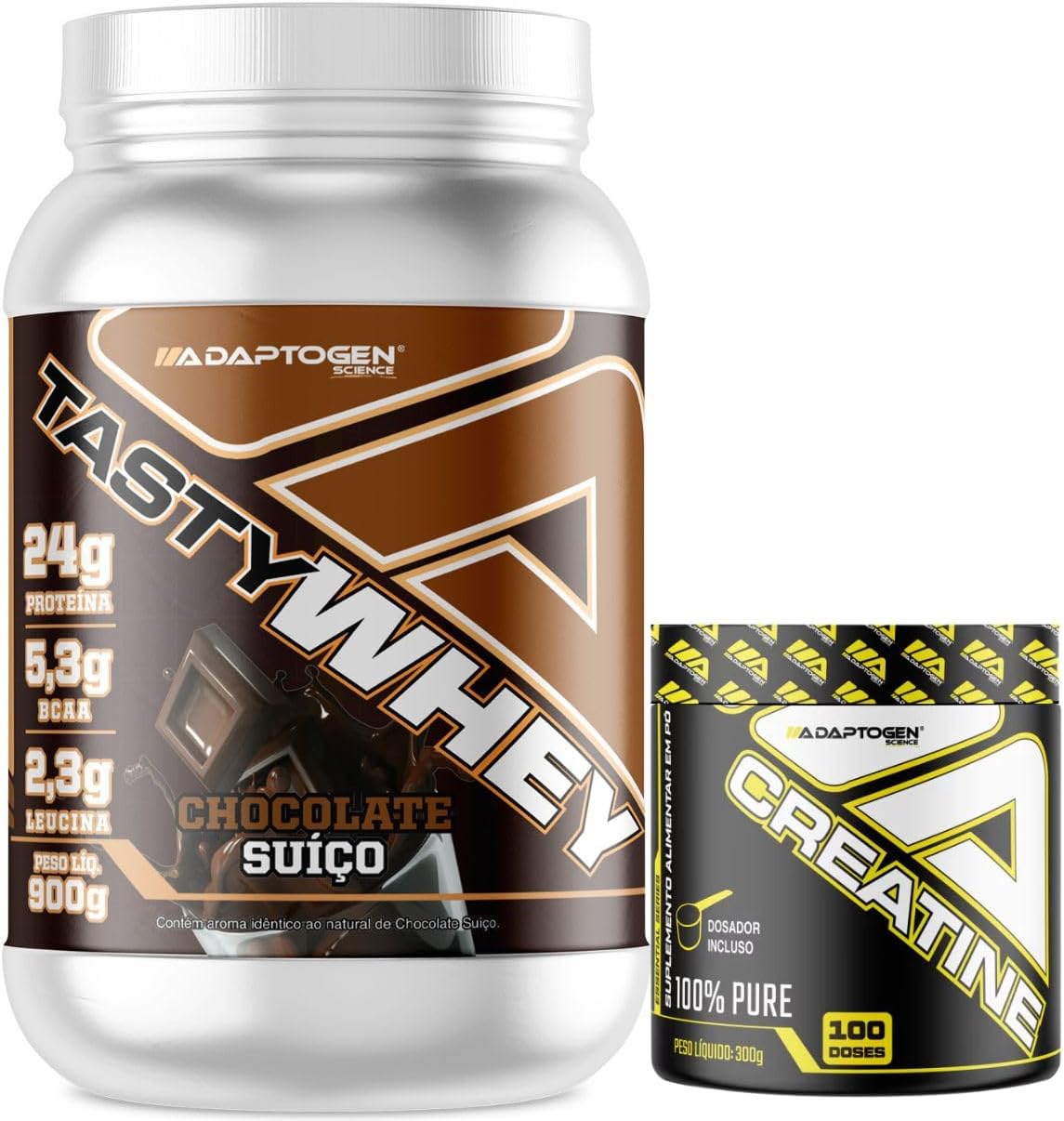 Tasty Whey 3W Sabor Chocolate 900g + Creatina 300g – Adaptogen Science