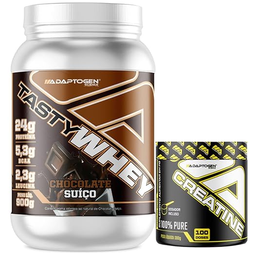 Tasty Whey 3W Sabor Chocolate 900g + Creatina 300g - Adaptogen Science
