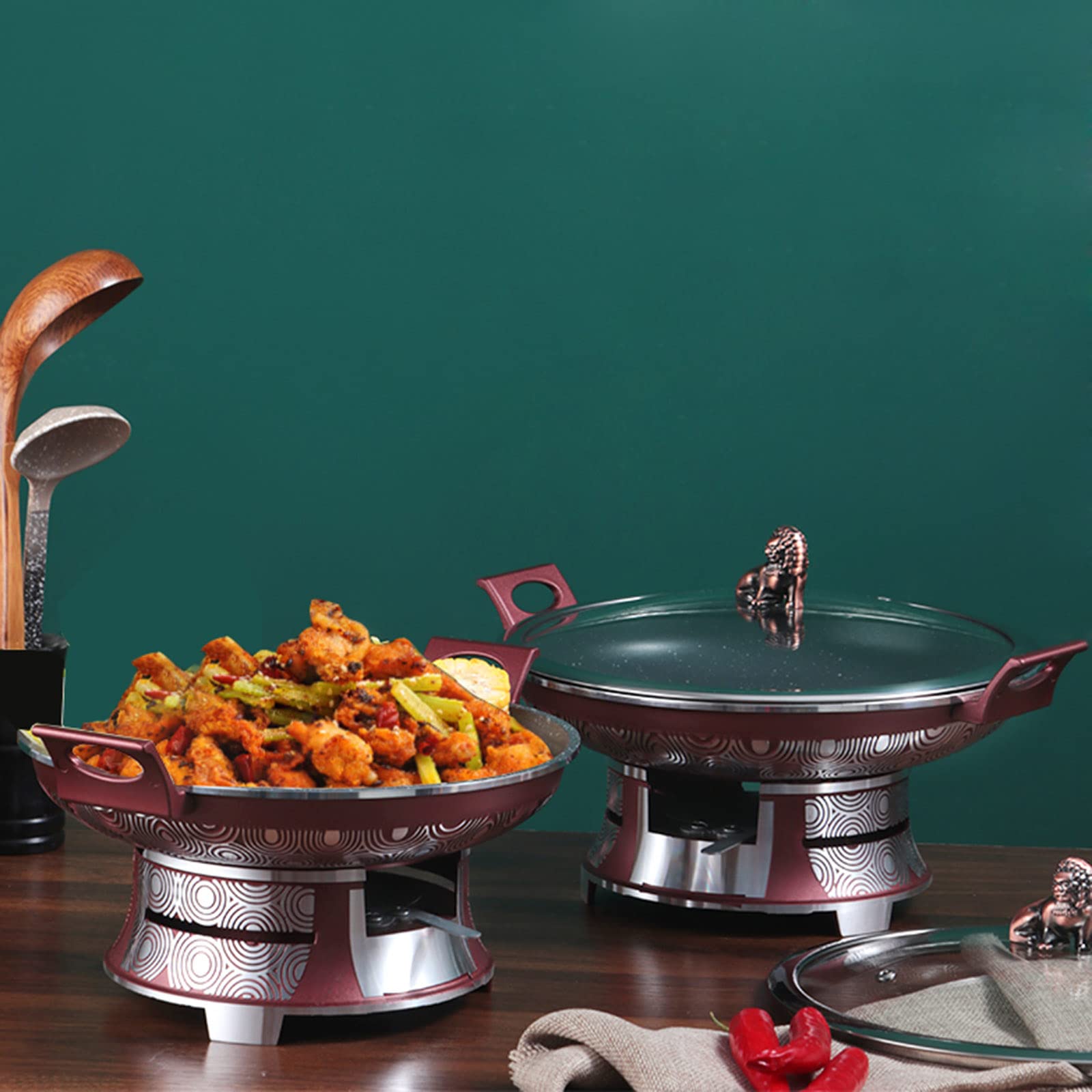 Juego de olla redonda y calentador de alimentos, bandeja de aluminio para buffet de 22/24/26 cm con tapa y soporte para combustible para catering, cocina, buffet de fiesta, 26 cm (22 cm) (24 cm) (24