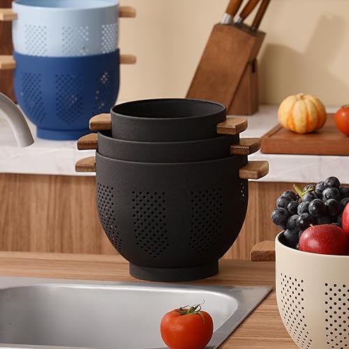 Miniatura 4 de Metal Colander with Wood Handle and Stable Base, Powder Coated Steel Kitchen Strainer Basket for Draining Pasta, Vegetable and fruit (3 quart, Matte