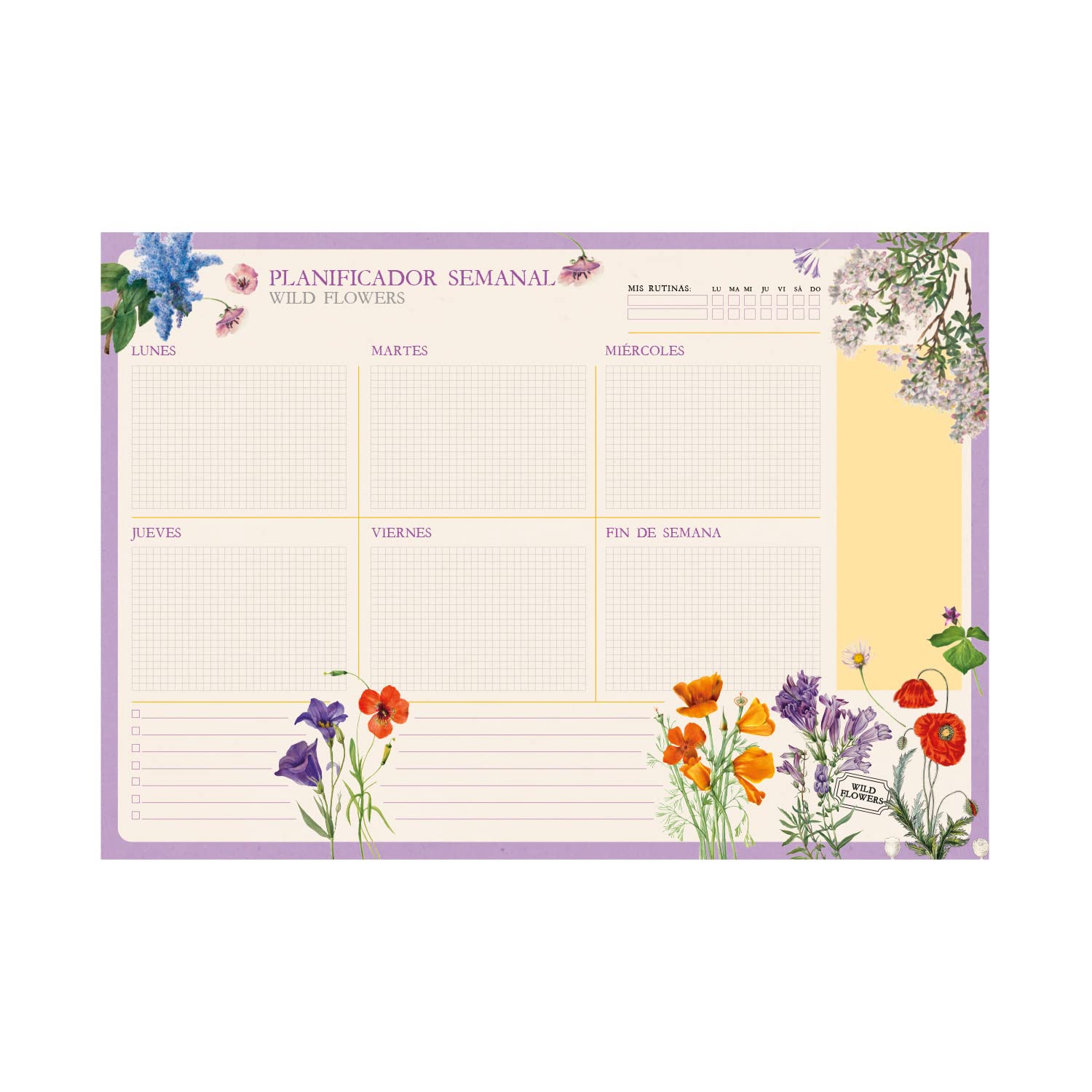 Grupo ErikWochenplaner Tischkalender Block A4 - Kalender Planer Wild Flowers - Tischplaner A4 - Tischkalender ohne Datum - Schreibtischunterlage Papier