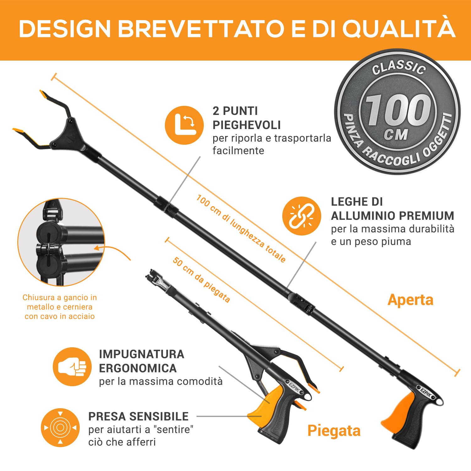 Pinza Magnetiche 100cm per Afferrare Oggetti Difficili da Raggiungere per Anziani e Disabili – Raccogli Foglie da Giardino con Calamita Telescopica – Bastone Telescopico per Rifiuti [Pacco da 1, Nero]