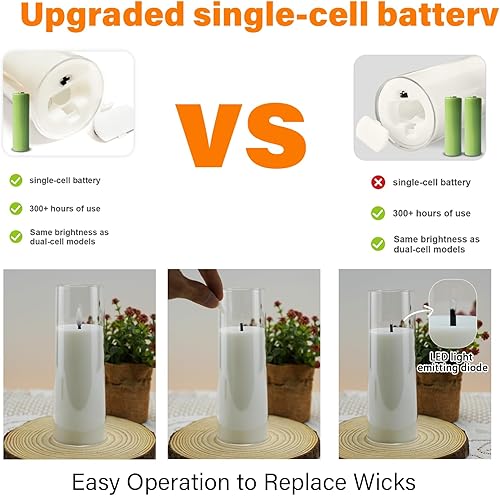 Miniatura 8 de Velas parpadeantes sin llama que funcionan con pilas con control remoto y temporizador de 2468 horas, velas LED de pilar de plexiglás paquete de 9
