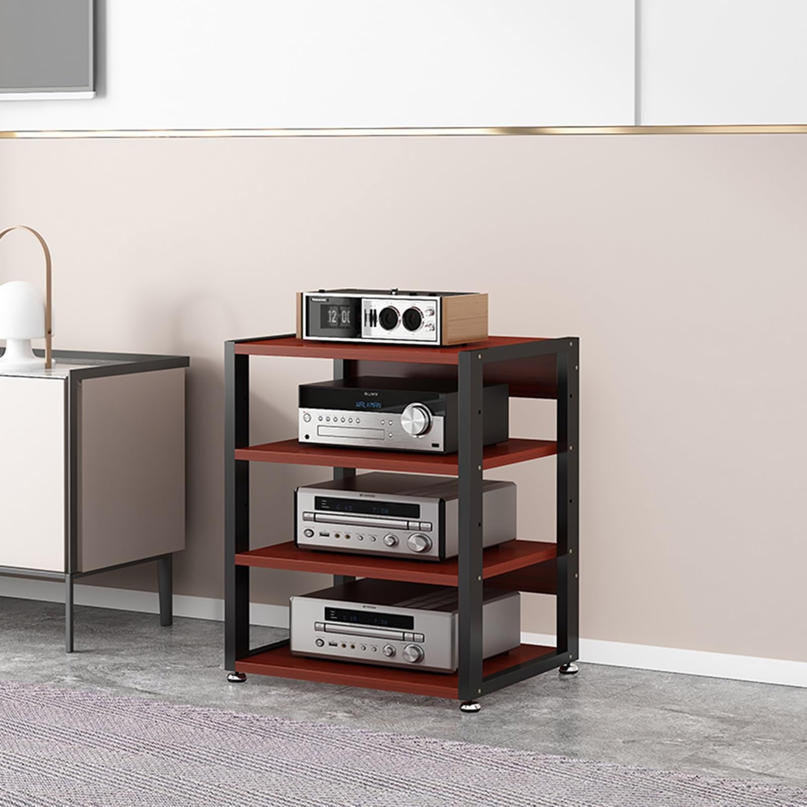 Coin pour la maison chaleureux avec ce meuble TV et support pour lecteur CD