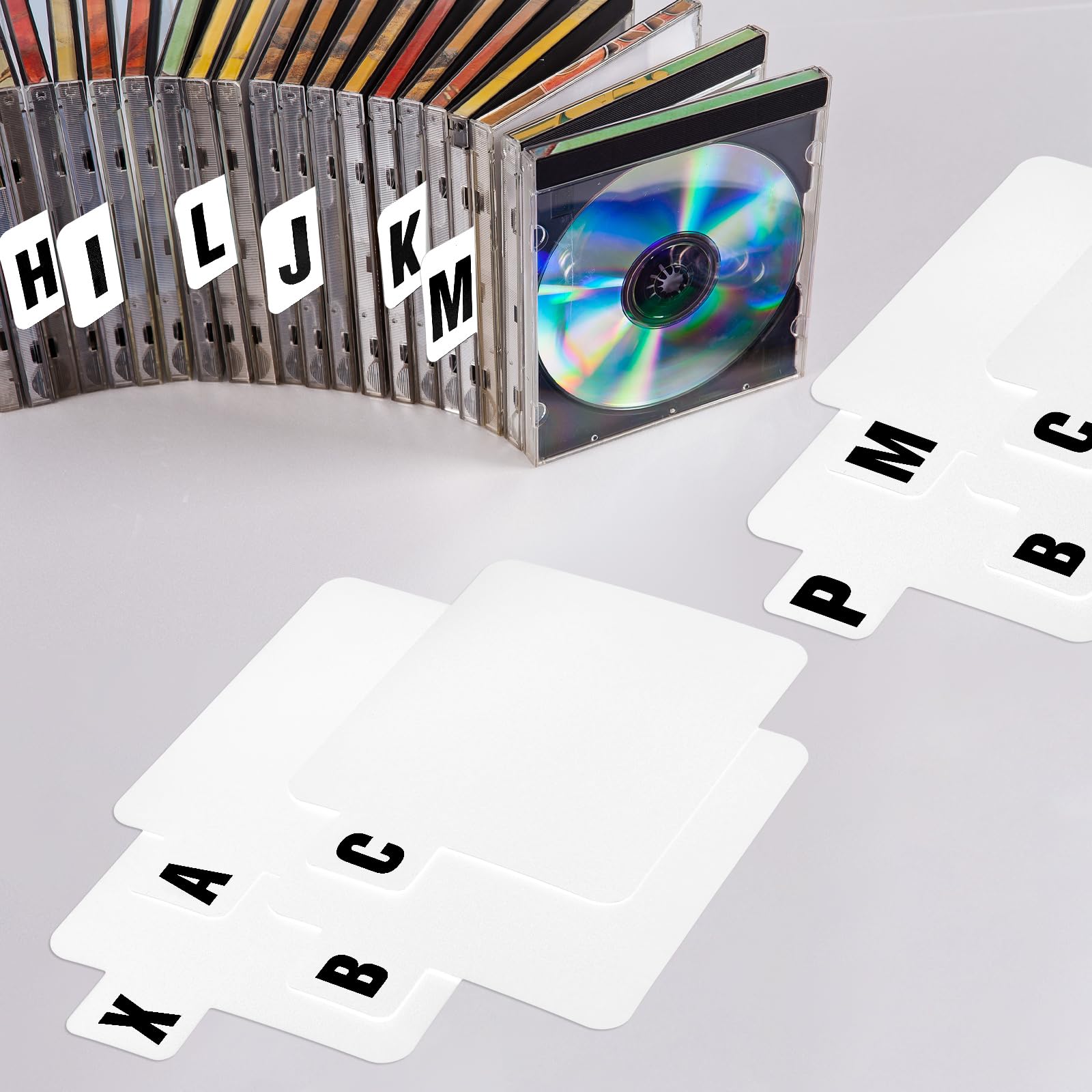 MotiMind 26 divisores de discos de vinilo A-Z DVD CD archivador alfabético divisores con pestañas alfabéticas, soporte para registros, tarjeta de índice para archivos, álbumes (blanco)