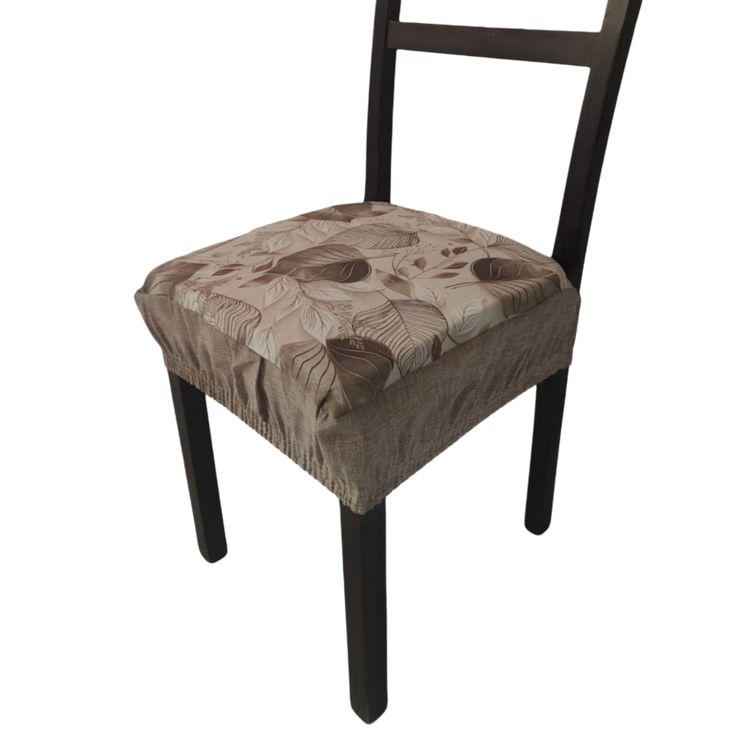 Cuscini Sedia Cucina Con Fascia Elastica (set da 6) Fantasia Foglie Imbottito Sfoderabili 40x40 (Tortora)