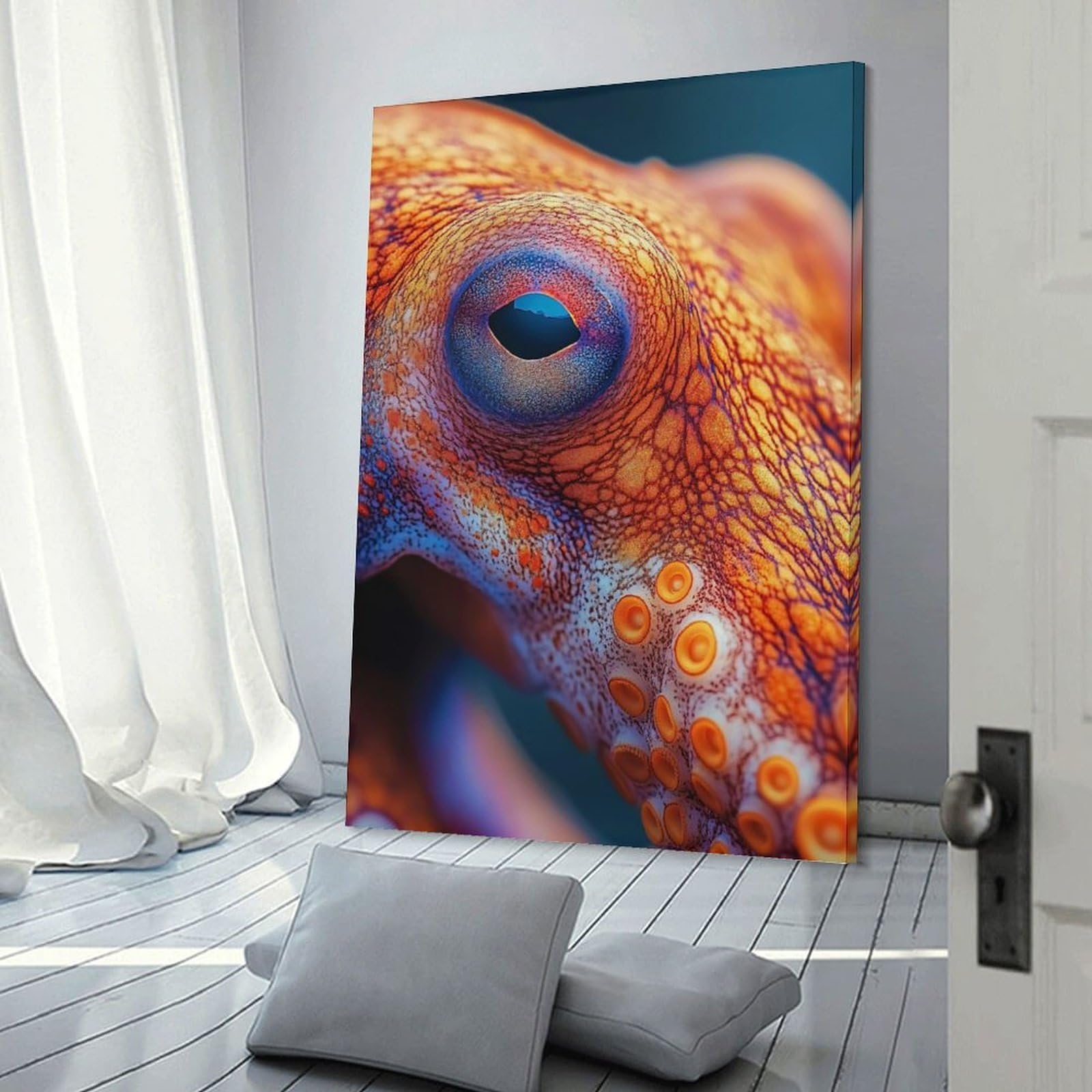 Canvas Wall Art Detailed Octopus Eye Close-Up, 16x24inch(40x60cm), for Corridors, Hallways Or Apartment Entries, Decorative Canvas Styling for Entry Areas