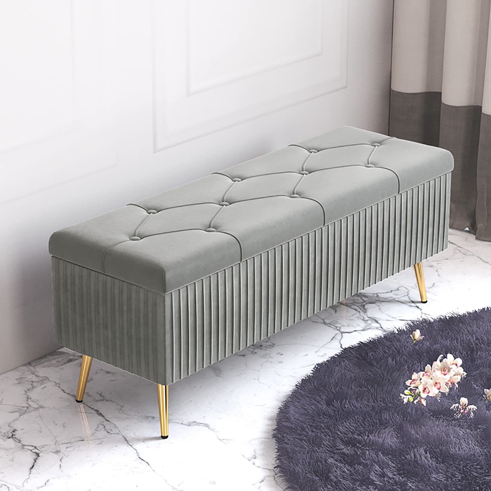 LWJSOCP Modern Velvet Shoe Sto Bench Ottoman - Upholstered P Entryway Sto Chest Padded Foot Rest Stool for Bedroom & Living Room Slish Gray Design