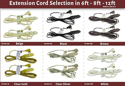 Miniatura 5 de Royal Designs CO-9001-GL-8-2 Series Cable de extensión de enchufe plano para interior y exterior 8 pies de largo dorado 3 clavijas de salida a