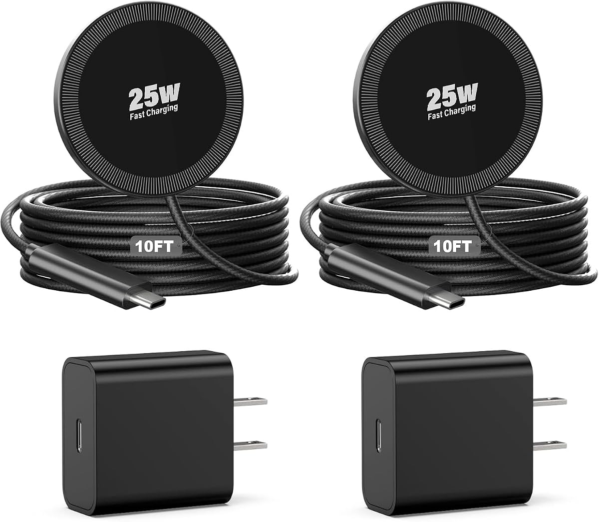 Cargador inalámbrico magnético de 25 W, carga inalámbrica rápida de 10 pies para iPhone 17 16/AirPods3/2/Pro/para Galaxy S26 Ultra/Pixel 10 Series, cargador portátil para escritorio y viajes (2 unidades, negro)