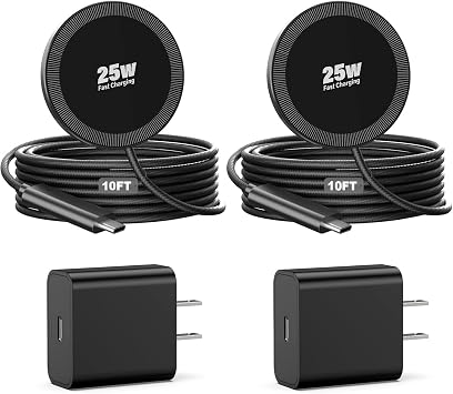 25W Magnetic Wireless Charger, 10FT Fast Charging Pad Wireless Charge for iPhone 17 16 /AirPods3/2/Pro/for Galaxy S26 Ultra/Pixel 10 Series, Portable Charger for Desk& Travel2Pack,Black