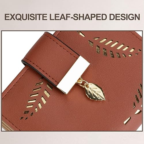 Miniatura 5 de VODIU Monedero corto de cuero para mujer, tamaño mediano, con hoja plegable, tarjetero, monedero pequeño, hebilla y cierre de embrague