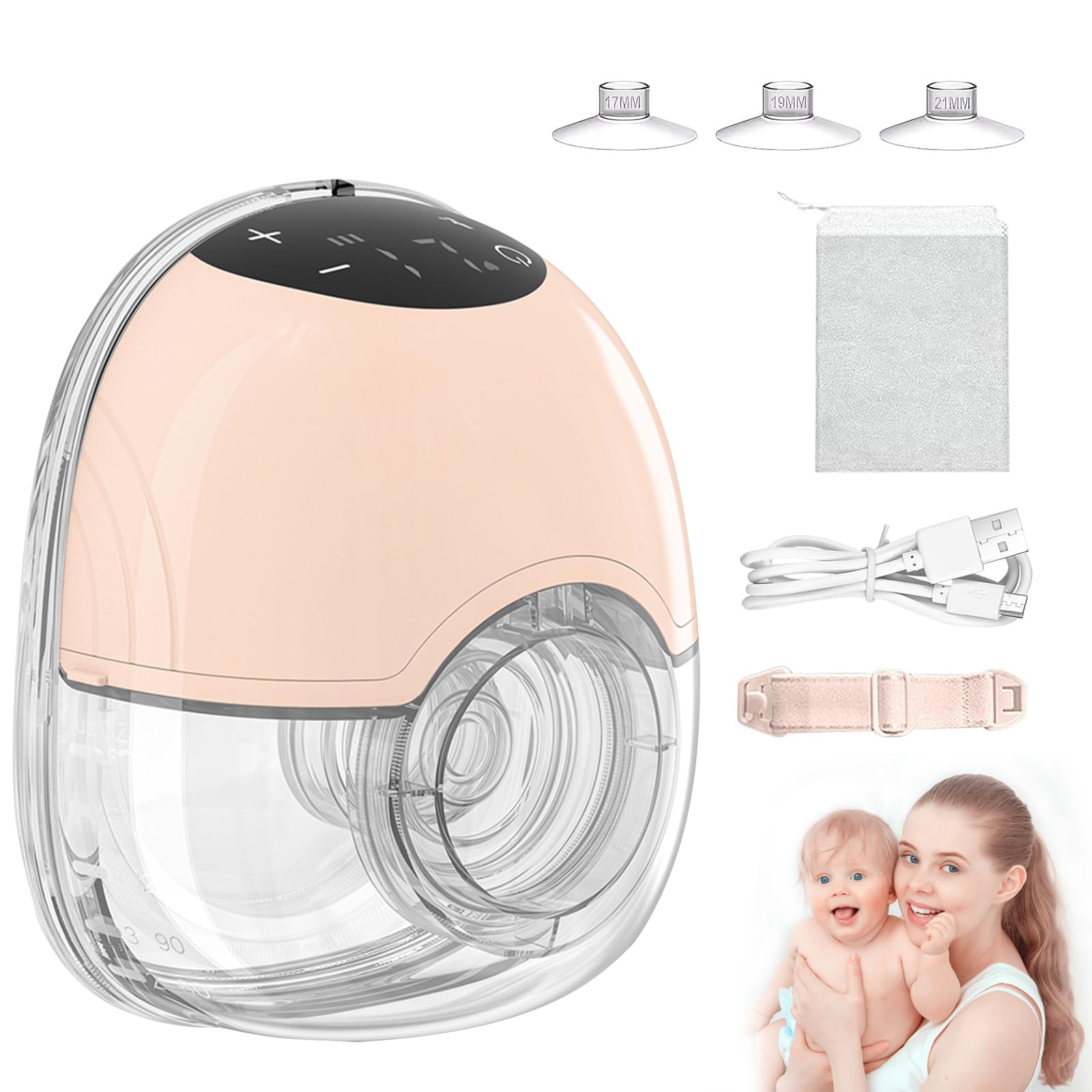 Tiralatte Elettrico Portatile, Tiralatte a Mani Libere Ricaricabile con 4 Modalità e 12 Potenze, Tiralatte Elettrico a Basso Rumore con Flangia da 17/19/21 mm