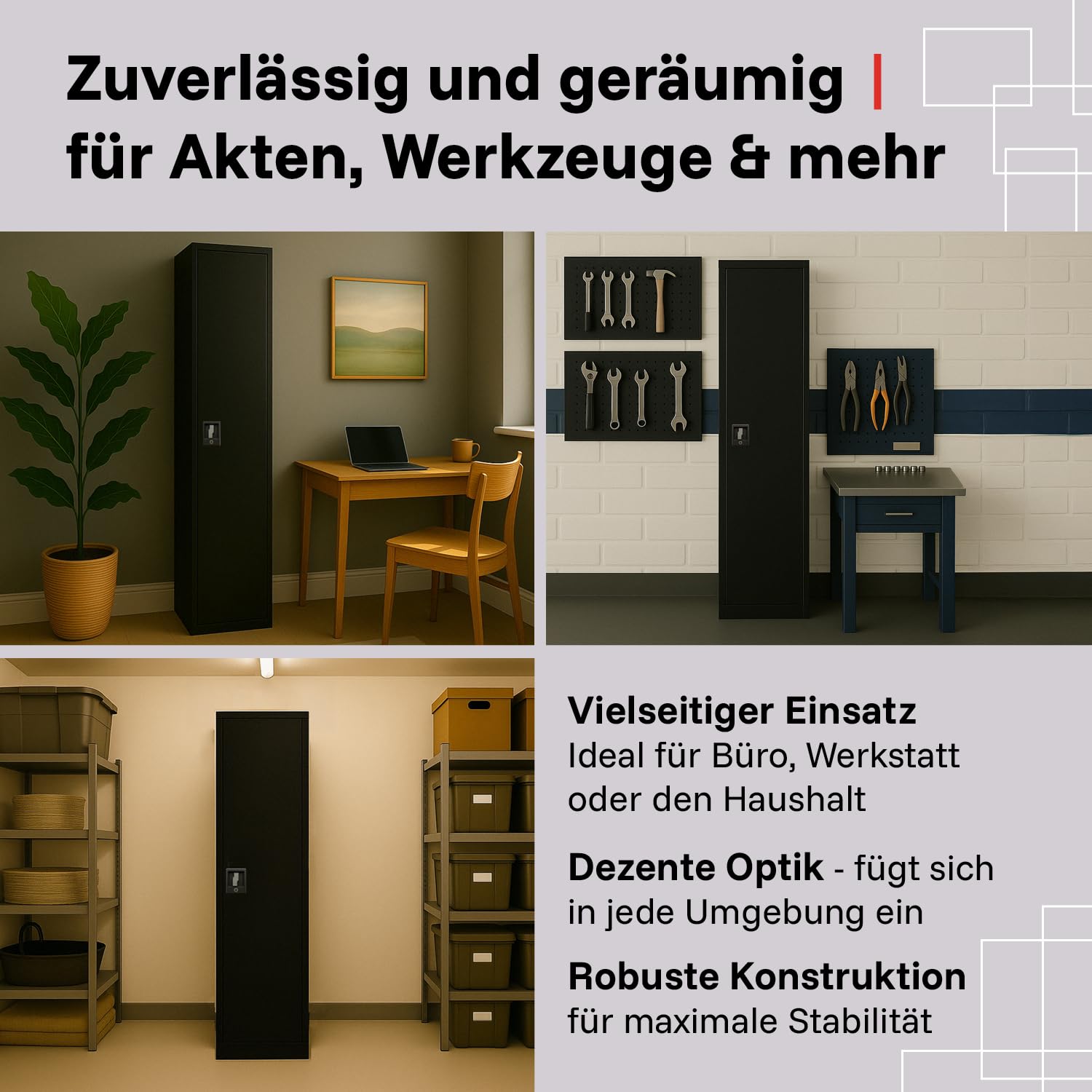 LagerZwei Mehrzweckschrank 185x50x50cm I Metallschrank, 4 Fachböden I Aktenschrank abschließbar I Robuster Allzweckschrank als Spind, Werkstattschrank & Kellerschrank I Stahlschrank anthrazit