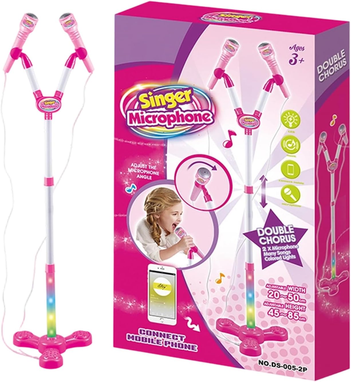 Kids Microphone Stand, Karaoke Machine Lights, Children Microphone Toy for Boys Girls Preschoolers Birthday Party Playroom School Events Holiday Performance Play, Interactive Singing Toy for Music