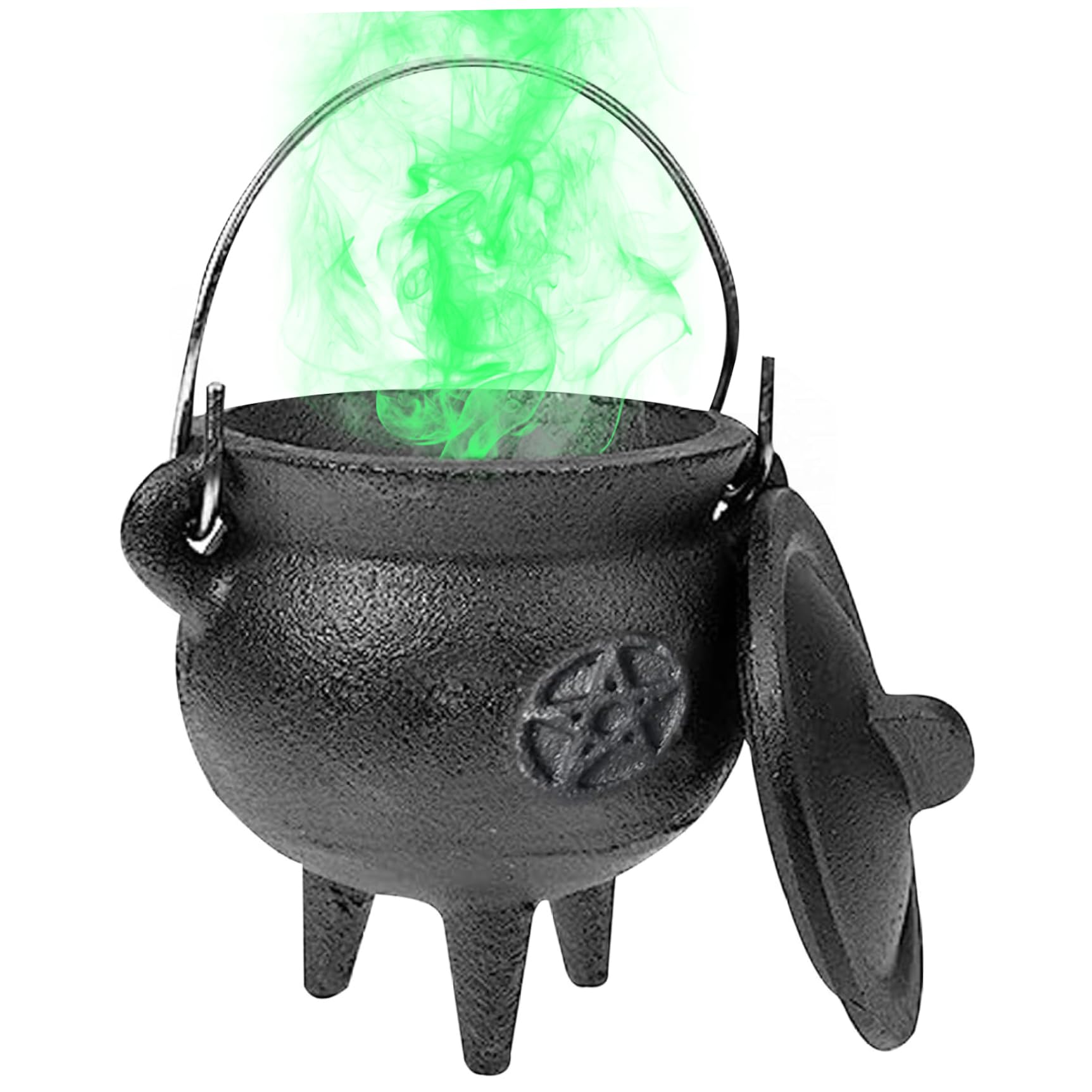 Grsrkep Witch Cauldron Star Pattern Halloween Cauldron with Lid & Handle Cast Iron 3.7x3.2 for Incense Burning, Witchcraft Halloween Decorations