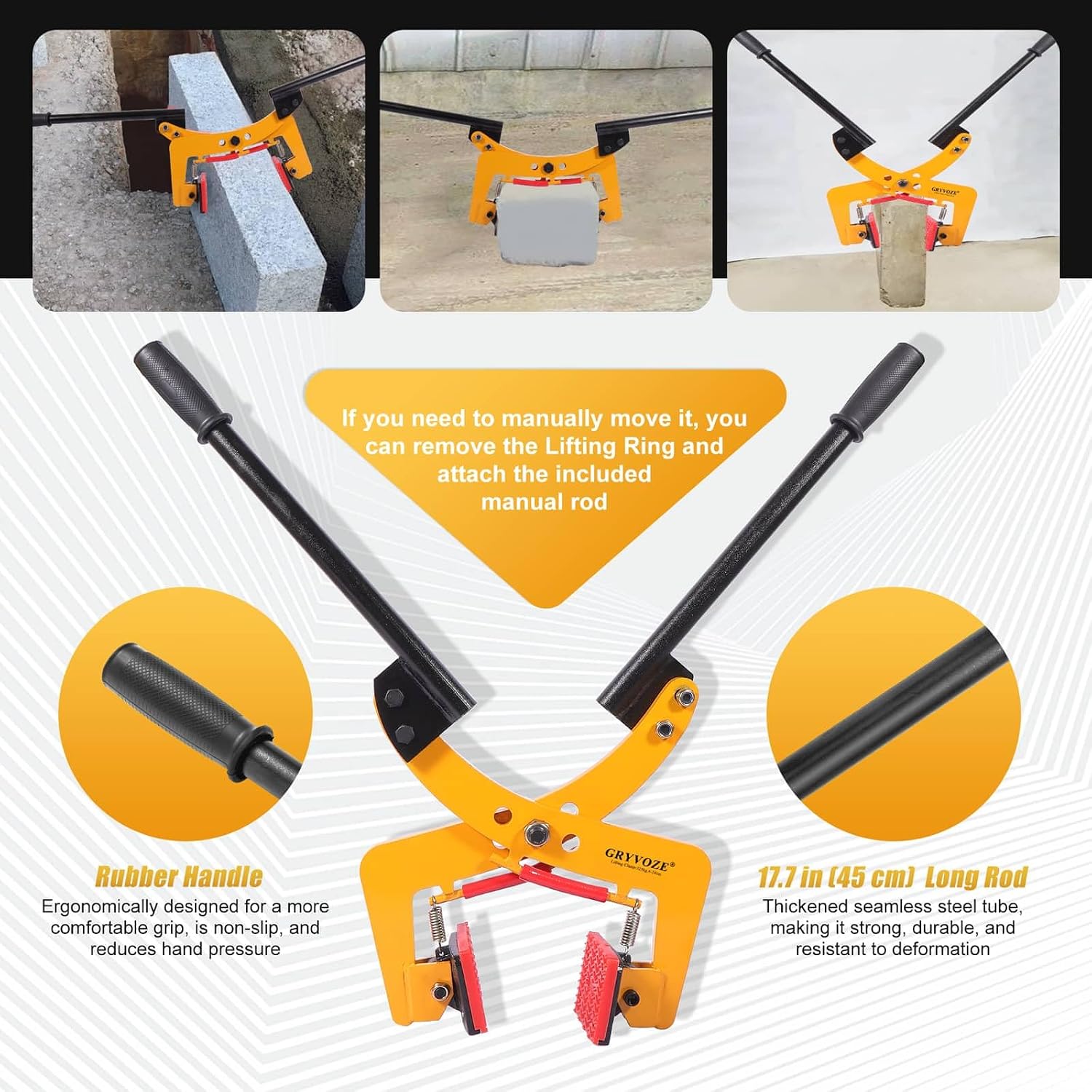 716 lbs 2 in 1 Granite Slab Lifting Clamp, 2.4"-9.5" X Shaped Heavy Duty Stone Lifter Equipment with Handle, Marble Carrying Clamps Tongs, also Suitable for Concrete and Curbstones