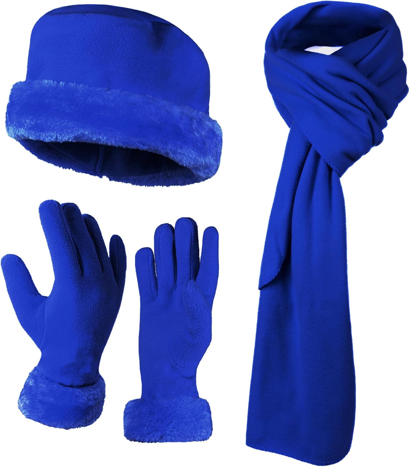 Nollia Women's Winter Fleece Winter Set-Polyester Fleece Hat, Gloves, and Scarf Set for Cold Weather