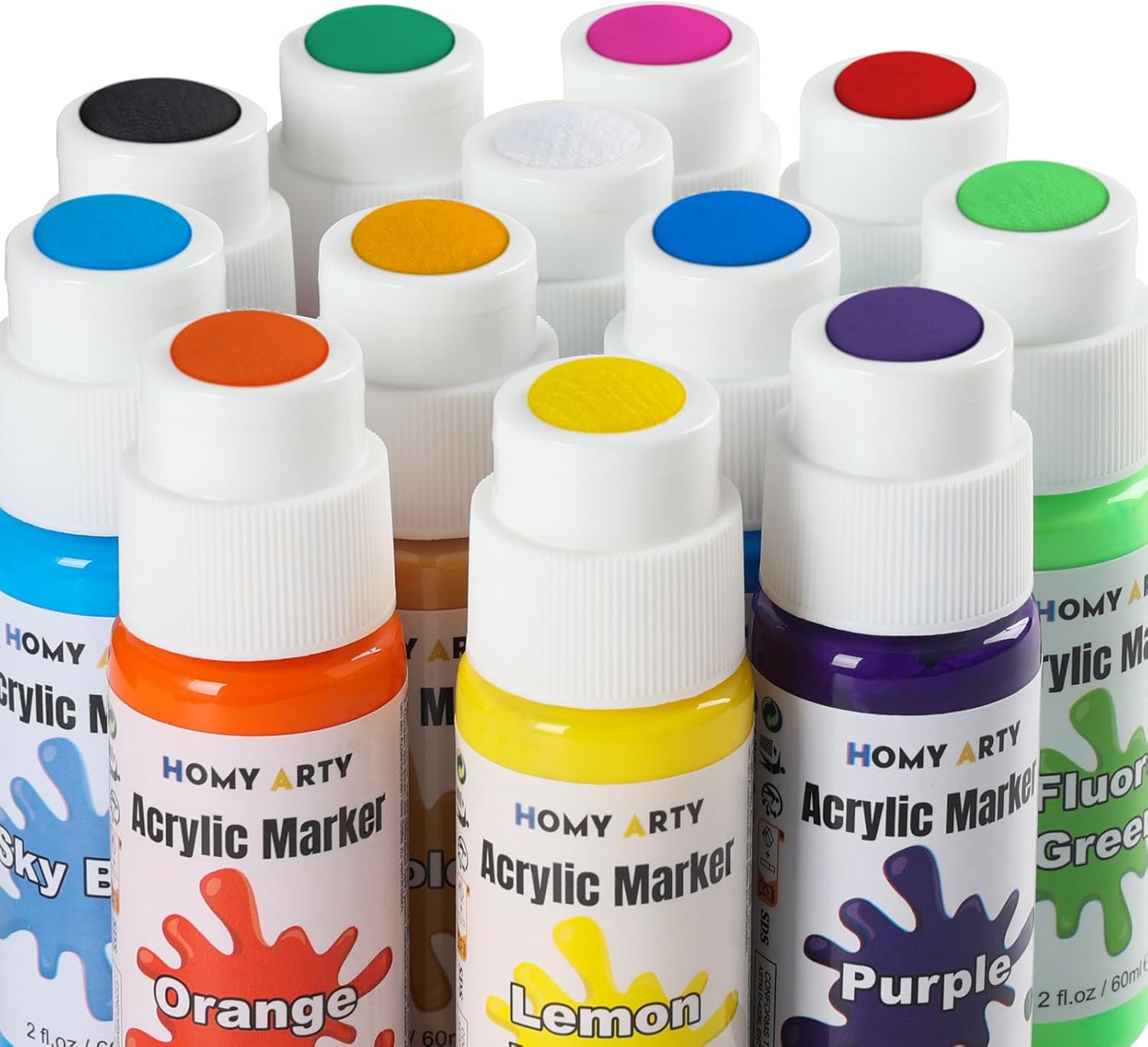 Acrylic Paint Markers - 18mm Jumbo Round Tip, 12 Colors Permanent Waterproof Poster Markers for Stones, Signs, Canvas, Tagging, Painting