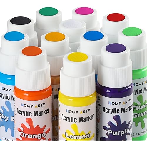 Acrylic Paint Markers - 18mm Jumbo Round Tip, 12 Colors Permanent Waterproof Poster Markers for Stones, Signs, Canvas, Tagging, Painting