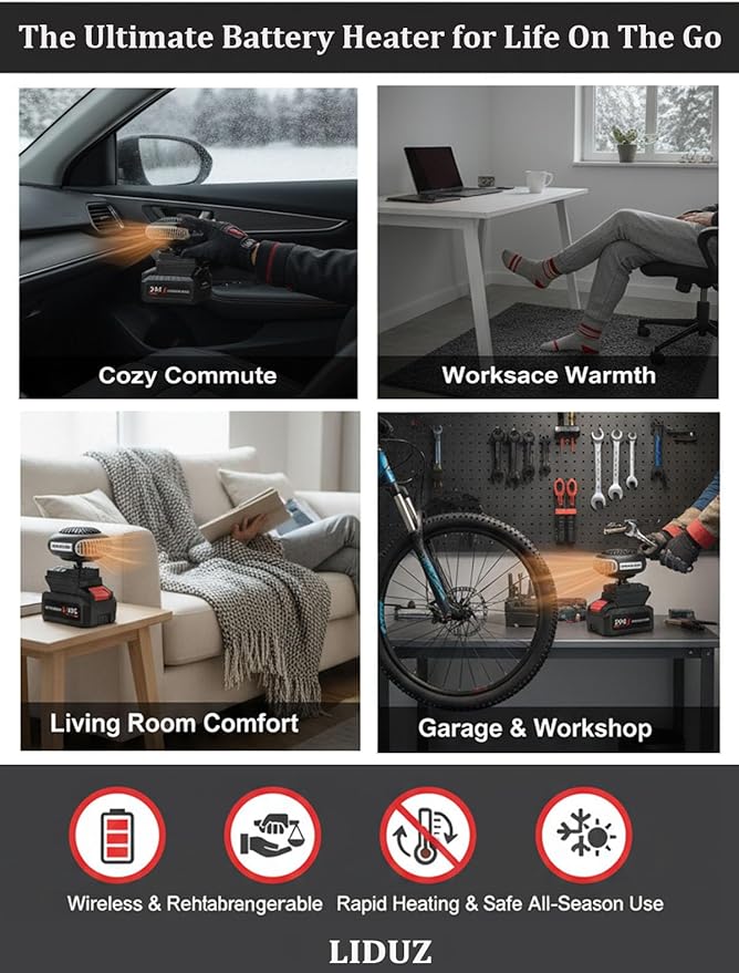 Calefactor Eléctrico Portátil 170W con Batería y Protección Antivuelco miniatura 6