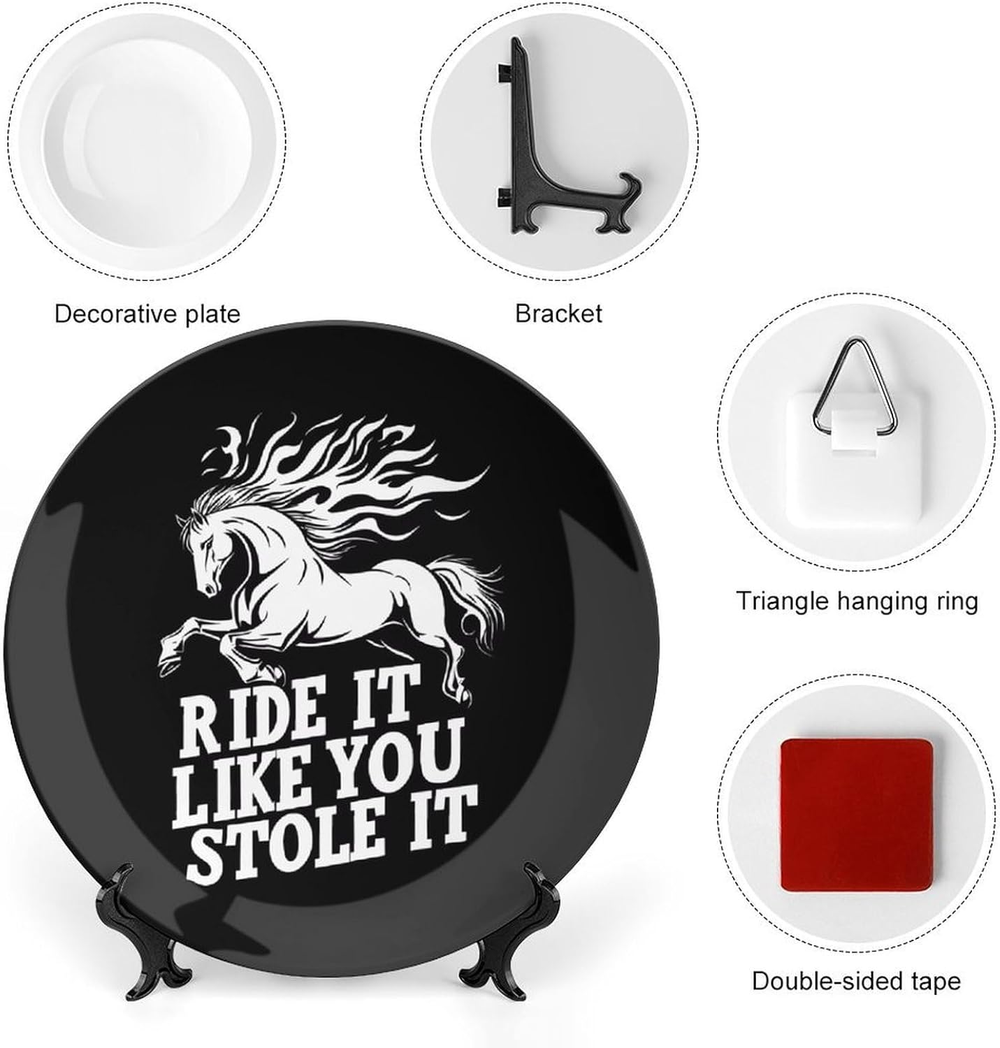 Horse Ride It Like You Stole It Decorative Plates for Display Ceramic Plate Tray with Stand Hanger Home Decor