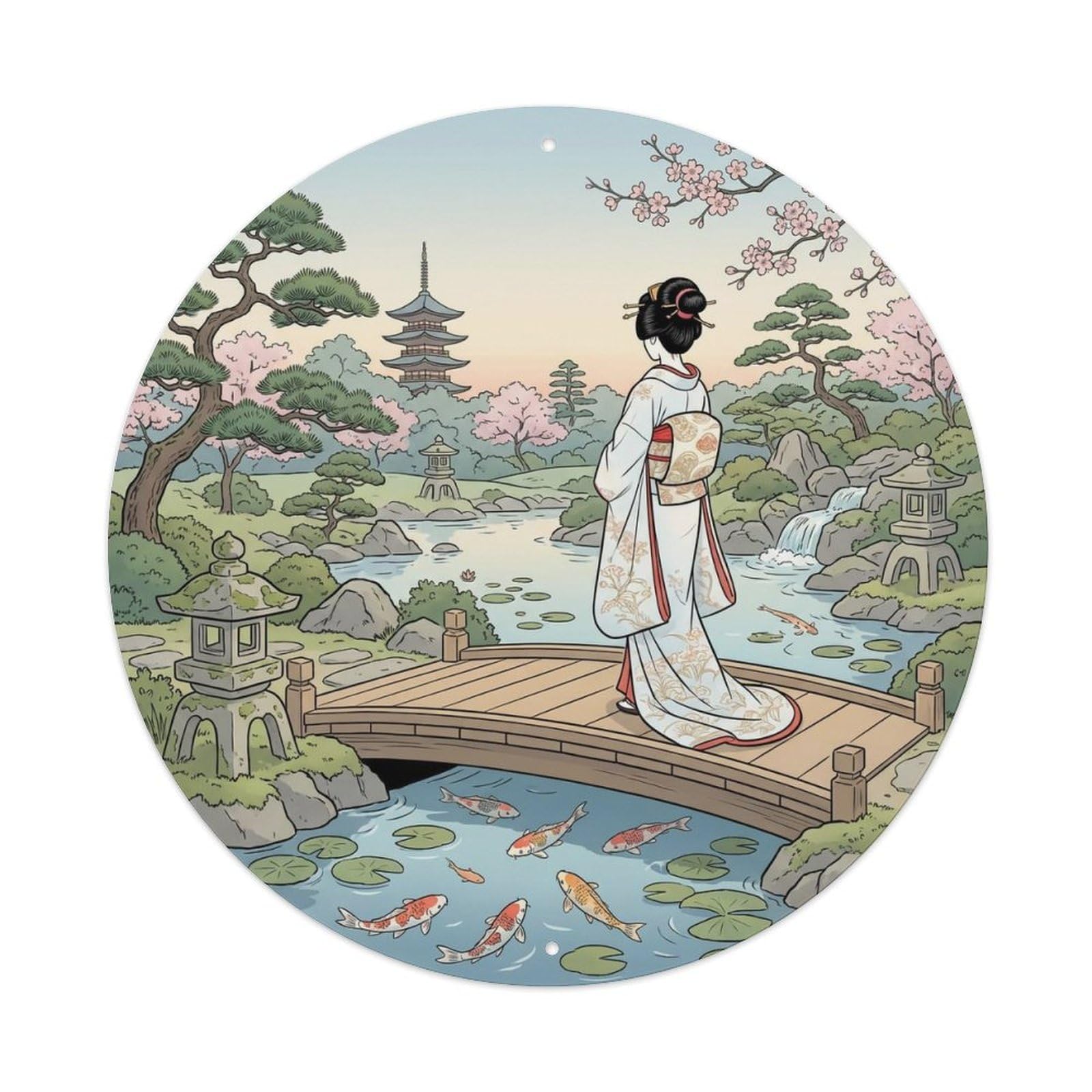 Japanese Geisha Back Standing Garden Serene Ornament Metal Tin Sign