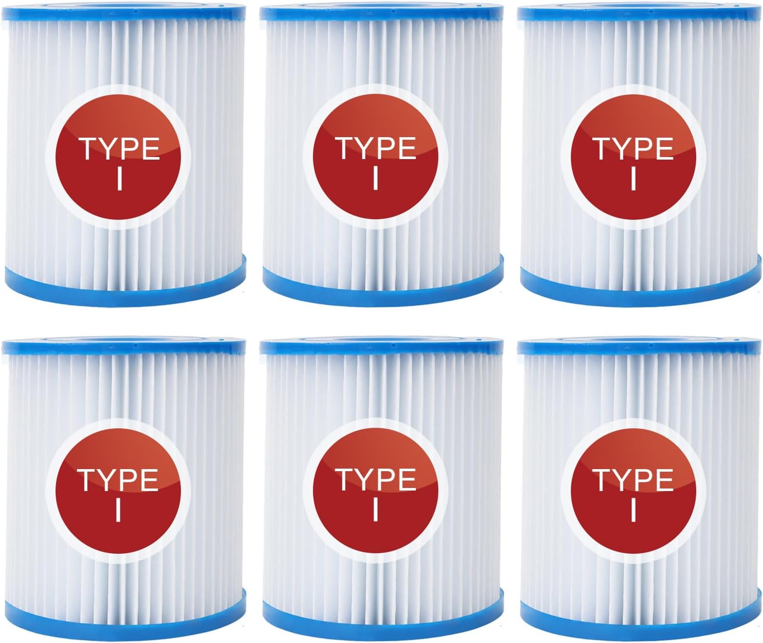 6 Pack Type I Pool Filter Cartridges, Replacement Filter Cartridge for 300/330 Gal/H Filter Pump, Cartridge for Above Ground Pool Filter