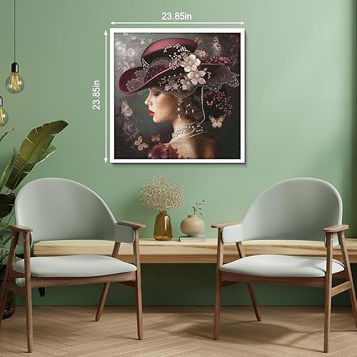 Miniatura 3 de Elegante rompecabezas victoriano de 1000 piezas para adultos, mujer vintage con sombrero rojo, perlas, flores y mariposas, rompecabezas de arte