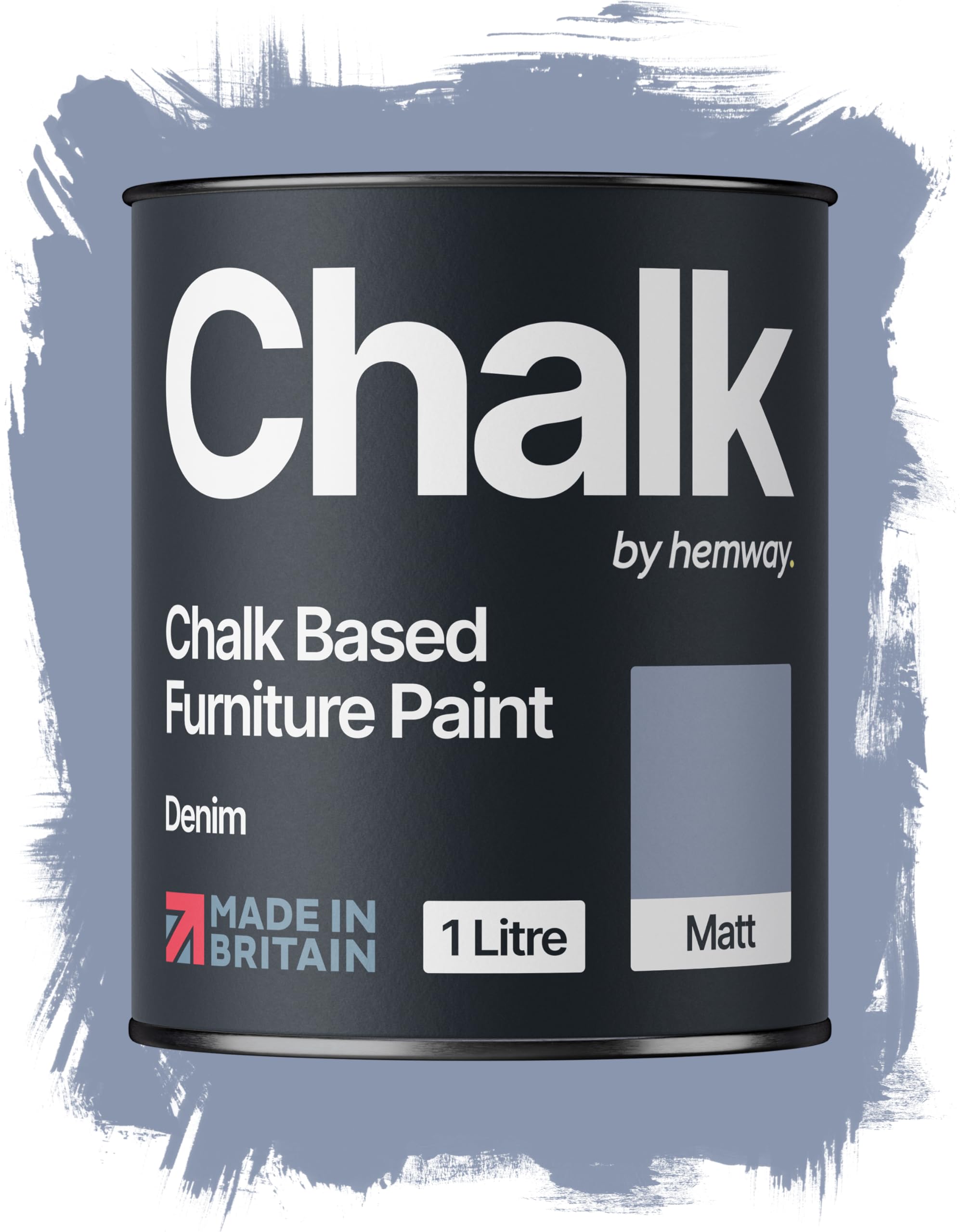 Hemway Denim Blue Chalk Based Furniture Paint, 1L, Matt Finish Shabby Chic, Chalk Paint Furniture & Walls, Quick Dry & 1 Coat