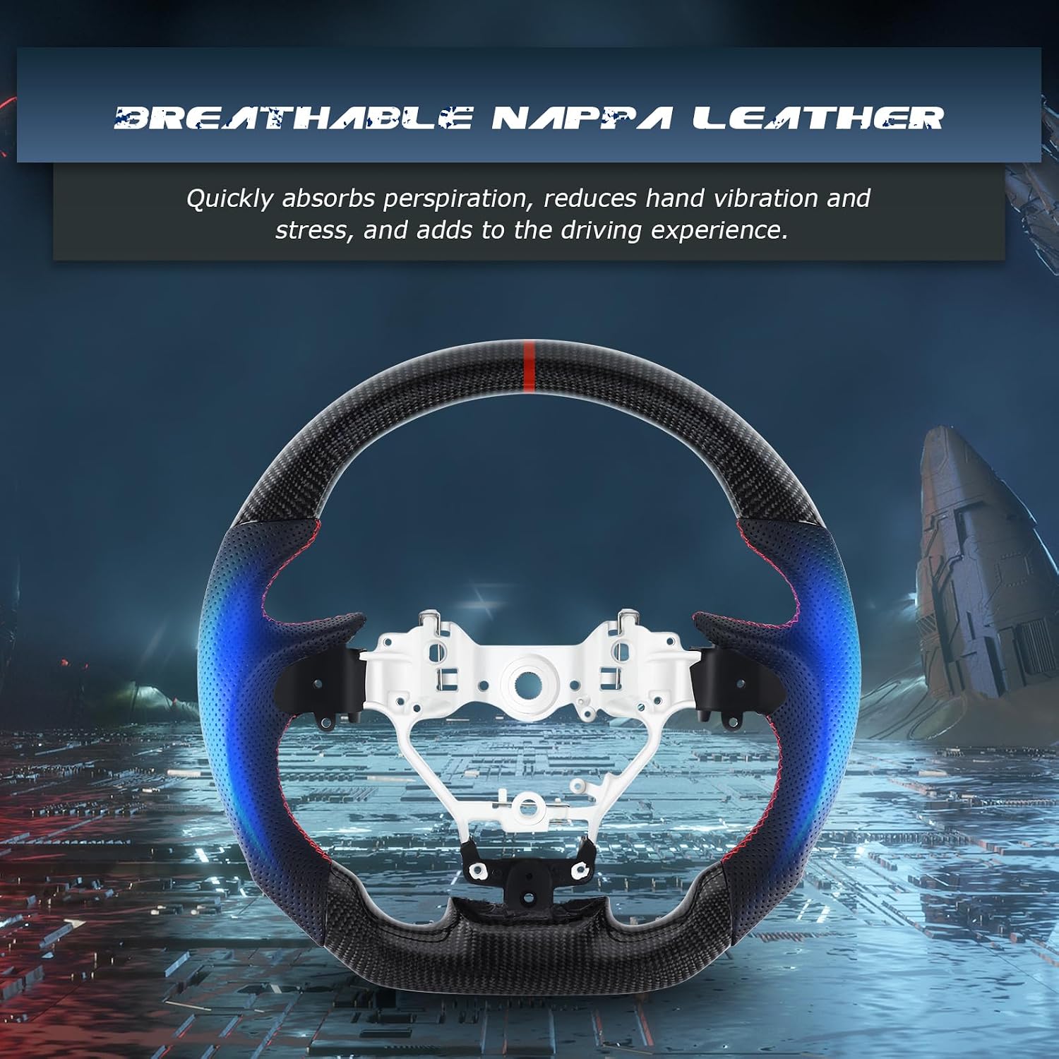 Real Carbon Fiber Steering Wheel With stitching D-shaped Nappa Perforated Leather Flat-bottom Steering Wheel For LEXUS ES 2015-2017
