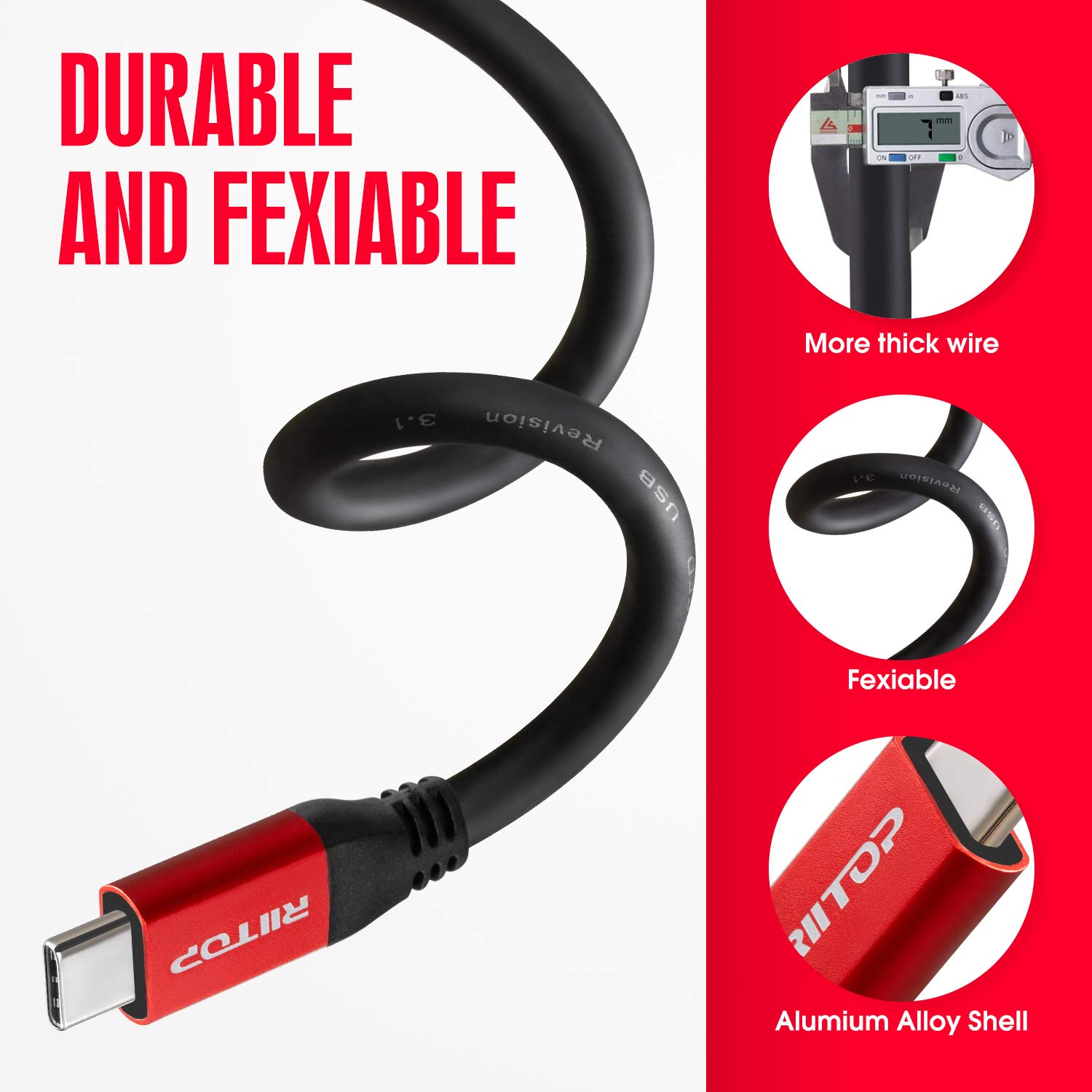 RIITOP USB C to C Cable [4.5m/14.8FT], USB 3.1 Type-C (Gen 2) Long Cable 10Gbps 20V 5A Charging Video Cord with E-Marker