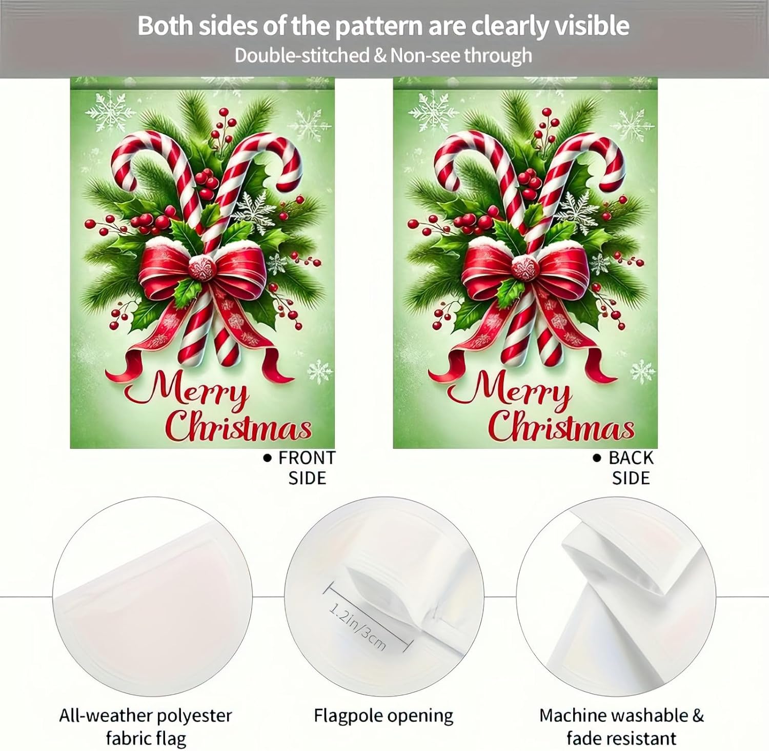 Candy Cane Christmas Garden Flag 12x18 Double Sided Red Bow Snowflake Winter Holiday Garden Flag Outdoor Christmas Banner Seasonal Yard Decoration for Lawn Porch and Farmhouse Decor - Image 7