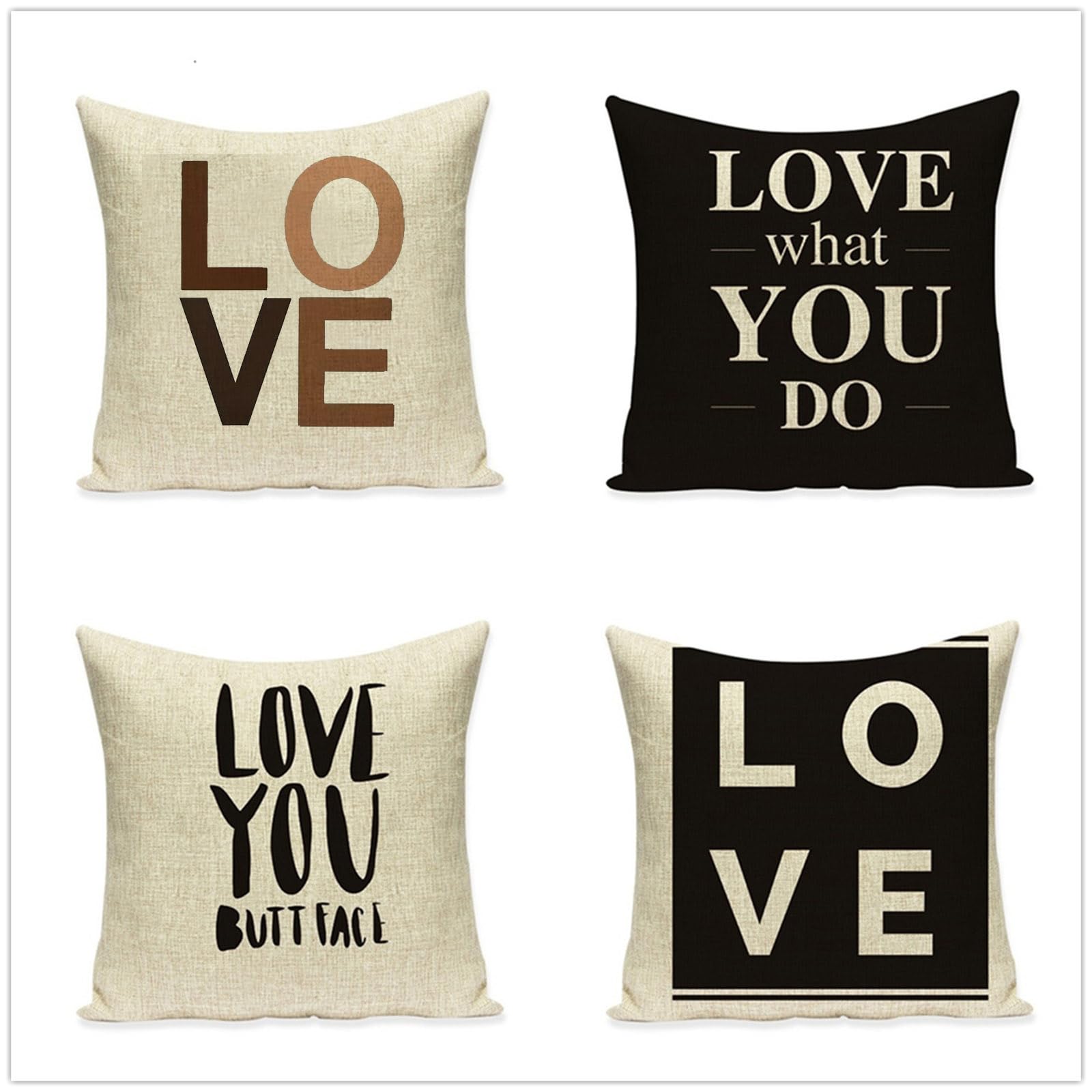 Kissenbezug 50x50cm Quadrat 4 PCS Schwarze graue Buchstaben Kissenbezüge Dekokissen Kissenhülle mit Verstecktem Reißverschluss, für Dekorative Wohnzimmer Zuhause Sofa Schlafzimmer Auto Home Garten