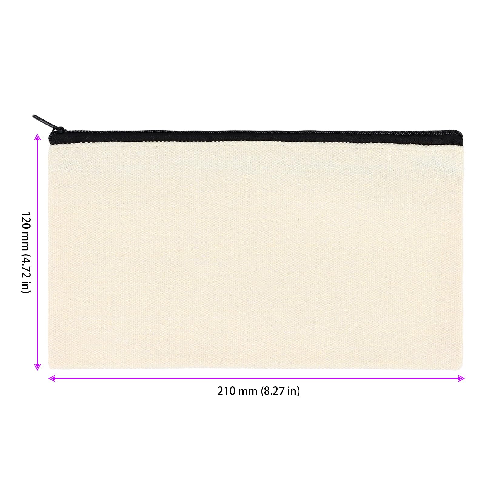 Lot de 50 Pochettes en Tissu Vierges 12x21 cm - Pochette Tissu zippée Personnalisable - Sac à Peindre DIY pour école, Bureau, Voyage - Trousse Maquillage et Rangement pinceaux