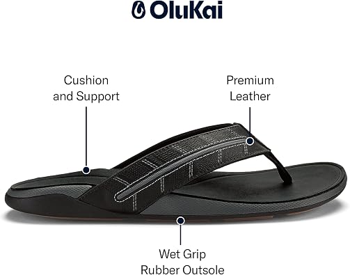 OluKai Tuahine Palm Men's Waterproof Full-Grain Leather Flip Flops