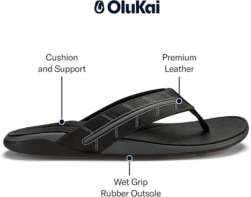 OluKai Tuahine Palm Men's Waterproof Full-Grain Leather Flip Flops